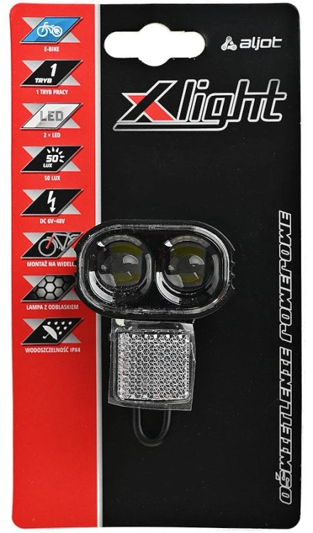 5905247019042_LAMPA PRZÓD X-LIGHT E-BIKE XC-2327, 2xLED, 50 LUX, ODBLASKv2.jpg